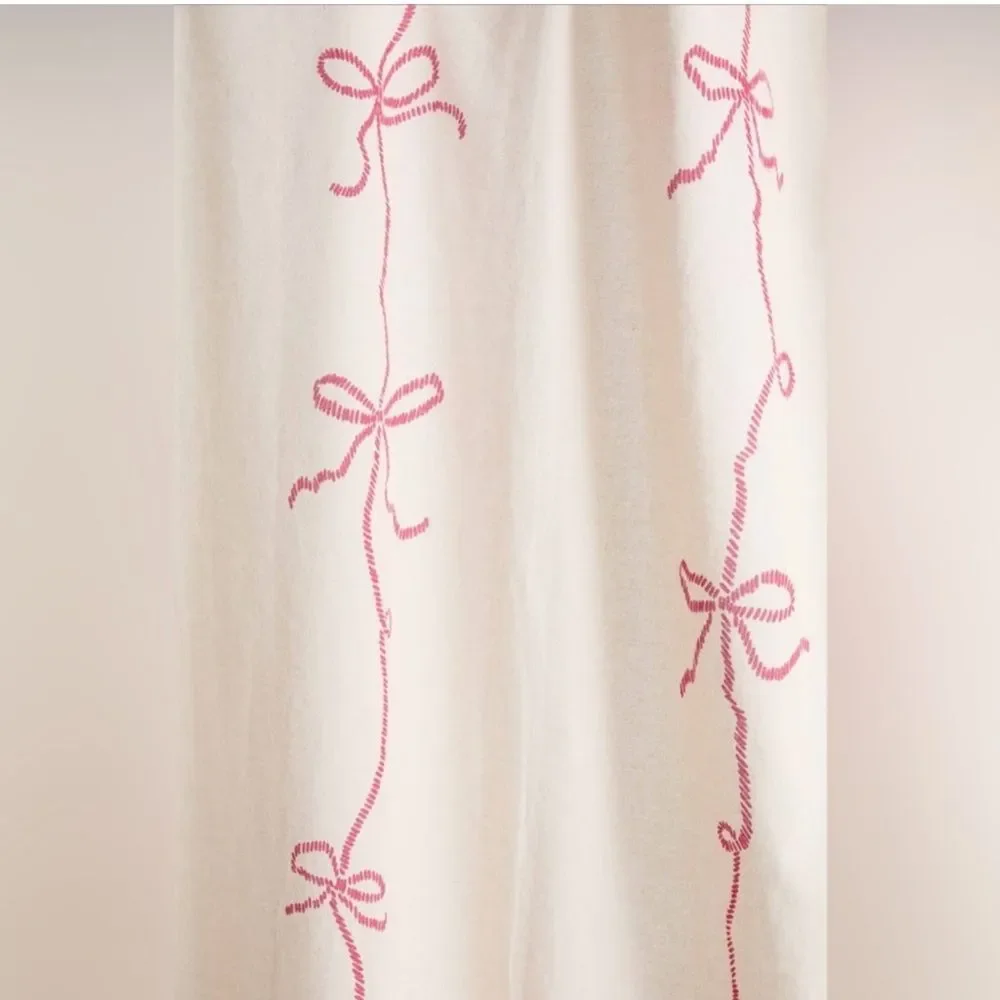 Urban Outfitters Home Lace Bows Cotton Shower Curtain in Cream/Red | 72